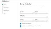Microsoft 365 admin center - Add a user basic details